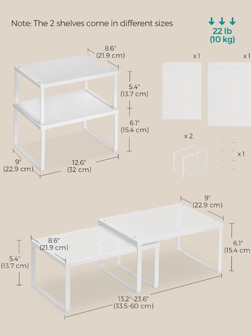 Set of 2 Metal Spice Racks, Stackable Expandable Shelf Risers - Picture 2 of 7